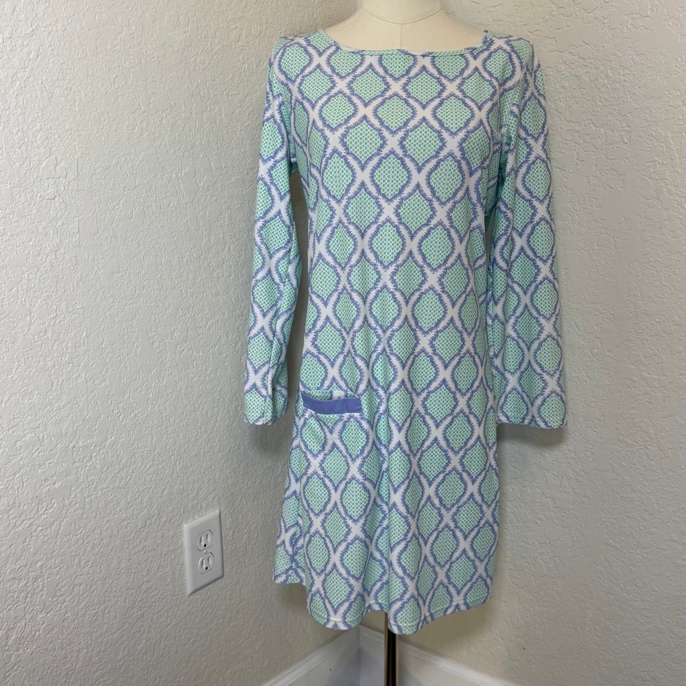 Shift Dress Cabana M Green Lavender Geometric Resort Coastal Preppy